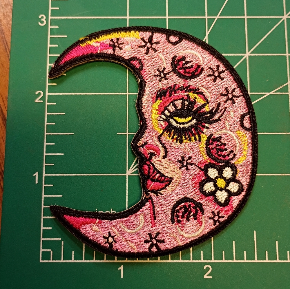 2/$10 Whimsical Pink Embroidered Crescent Moon Patch